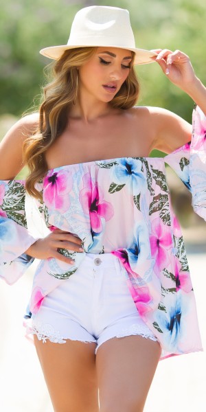 Sexy Sommer off-shoulder Bluse mit floralem Print