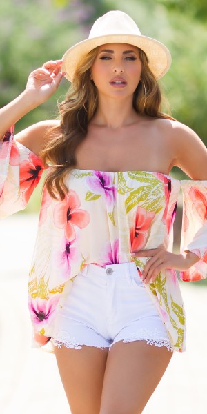 Sexy Sommer off-shoulder Bluse mit floralem Print