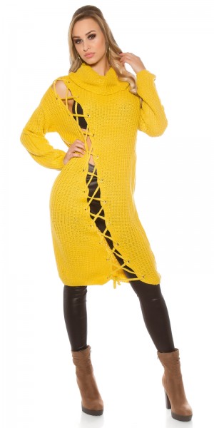 Trendy KouCla Grobstrick Kleid mit XL Kragen