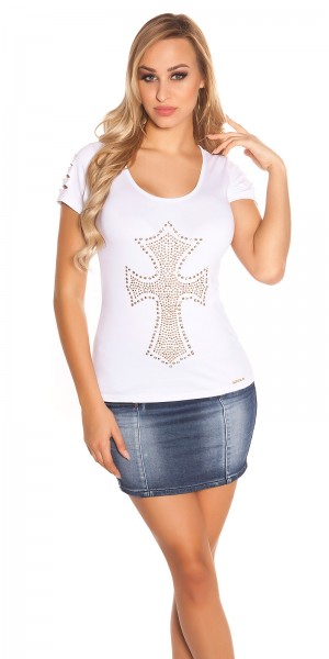 Sexy KouCla T-Shirt mit Rissen und Kreuz